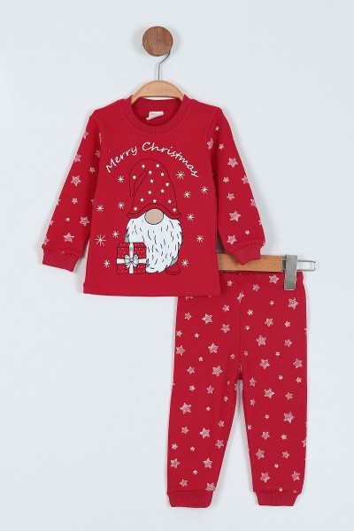 Kırmızı (1-3 Yaş) Yıldız Baskılı Erkek Çocuk Pijama Takım 219282