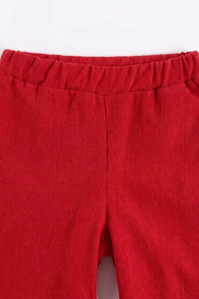 Kırmızı (1-5 Yaş) Fitilli Bodyli  Çilek Nakışlı Kadife Yelek ve Pantolonlu Kız Çocuk 3'lü Takım 496538