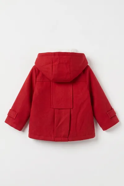 Kırmızı (1-5 Yaş) Fleto Cepli Kapüşonlu Kaşe Kız Bebek&Çocuk Mont 498786