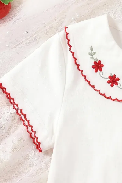 Kırmızı (1-5 Yaş)Yakası Nakışlı Tüllü Etekli Kız Çocuk Takım 467140