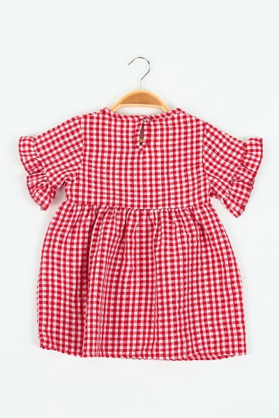 Kırmızı (1-6 Yaş) Pötikareli Fiyonklu Kız Çocuk Elbise 115918