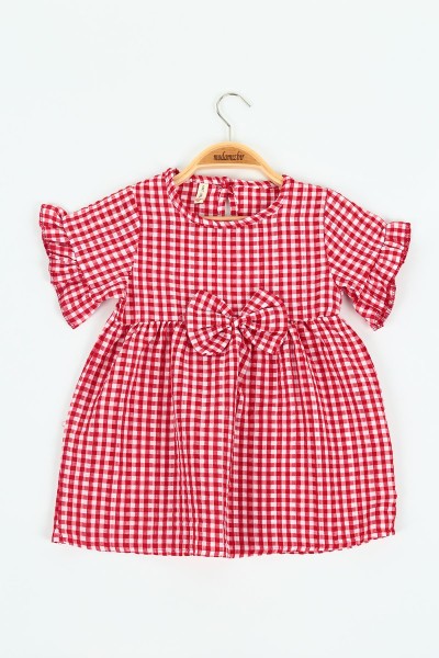 Kırmızı (1-6 Yaş) Pötikareli Fiyonklu Kız Çocuk Elbise 115918
