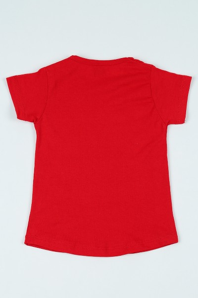 Kırmızı (1-6 yaş) Tavşan Baskılı Kız Çocuk Tişört 106911
