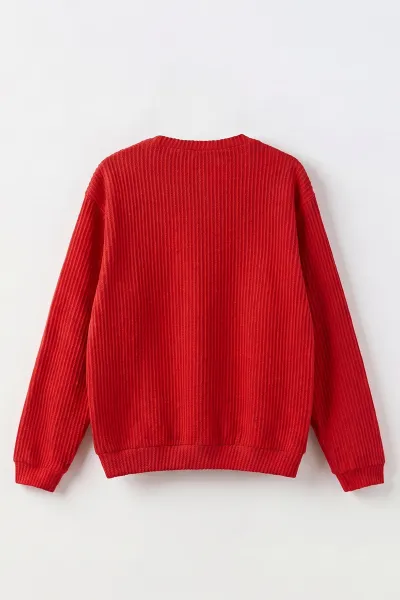 Kırmızı (5-16 Yaş) Kalp Nakışlı Kız Çocuk Sweatshirt 486508