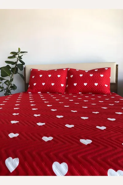Kırmızı 160x240 Cm Tek Kişilik Çok Amaçlı Pike Takımı 395548