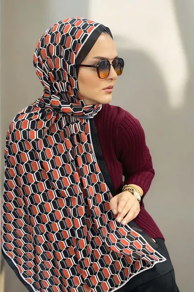 Kırmızı 180X70 cm Dijital Baskı Chaıne  Desenli Pamuk Şal 333218