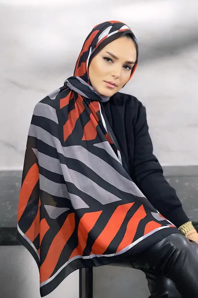 Kırmızı 180X70 cm Dijital Baskı Lorenza Desenli Pamuk Şal 336607