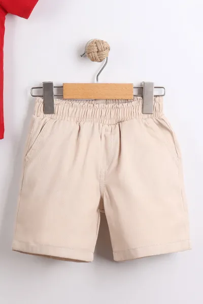 Kırmızı (2-10  Yaş) Polo Yaka Cool Boy Baskılı Tişörtlü Gabardin Şortlu Erkek Çocuk Yazlık 2'li Takım 454615