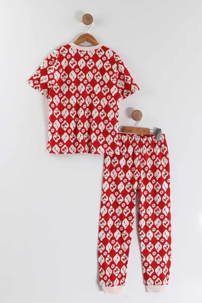 Kırmızı (2-12  Yaş) Kiraz Desenli  Kız Çocuk Pijama  Takım 456073