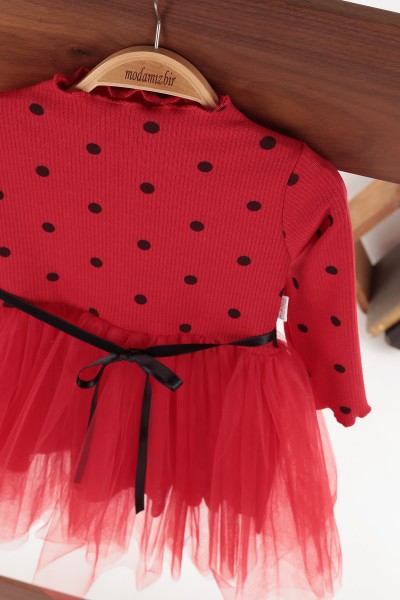 Kırmızı (2-4 yaş) Puanlı Tüllü Kız Çocuk Elbise 129271