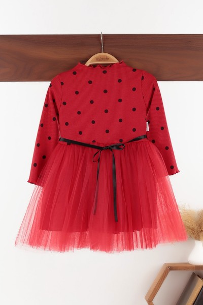 Kırmızı (2-4 yaş) Puanlı Tüllü Kız Çocuk Elbise 129271