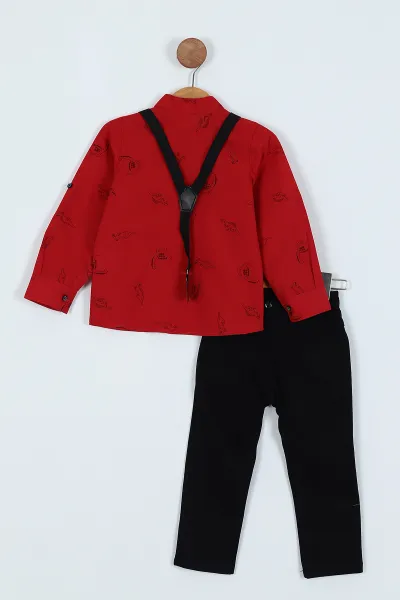 Kırmızı (2-5 Yaş) Askılı Gömlek Pantolon 2'li Takım 242061