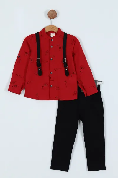 Kırmızı (2-5 Yaş) Askılı Gömlek Pantolon 2'li Takım 242061