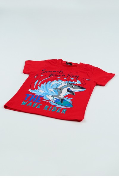 Kırmızı (2-5 Yaş) Köpekbalığı Baskılı Erkek Çocuk Şortlu Takım 97627