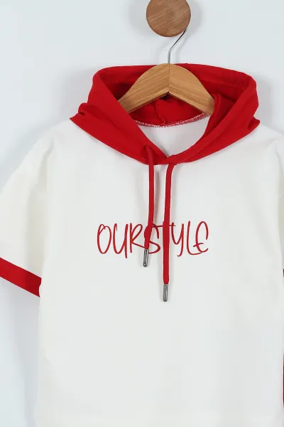Kırmızı (2-5 Yaş) Ourstyle Baskılı Kapüşonlu Erkek Çocuk Takım 271472