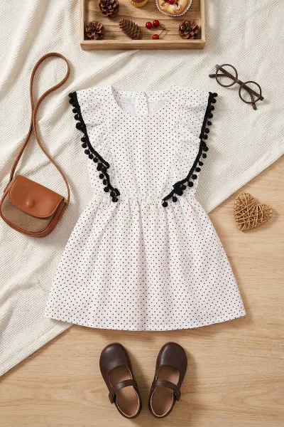 kirmizi-2-5-yas-puantiyeli-ponponlu-beli-lastikli-kiz-cocuk-elbise-262427