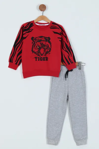 Kırmızı (2-5 Yaş) Tiger Baskılı Erkek Çocuk Takım 243836