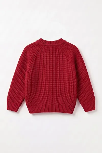 Kırmızı (2-8 Yaş ) Selanik Örgülü  Reglan Kol Triko Kız Çocuk Hırka 474607