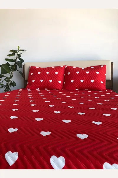 Kırmızı 200x240 Cm Çift Kişilik Çok Amaçlı Pike Takımı 395528