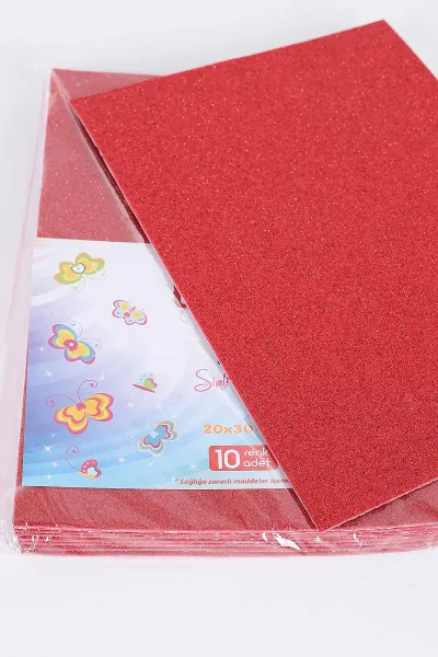 Kırmızı 20x30 Cm Simli Yapışkanlı Eva 10'lu Teknik ve Sanatsal Kağıt 403947