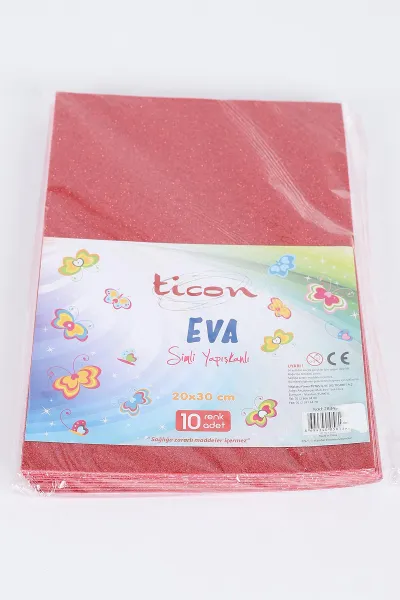 Kırmızı 20x30 Cm Simli Yapışkanlı Eva 10'lu Teknik ve Sanatsal Kağıt 403947