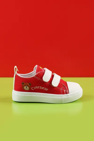 Kırmızı (26-30 Patik) Keten Çift Cırtlı Unisex Çocuk Ayakkabı 276146