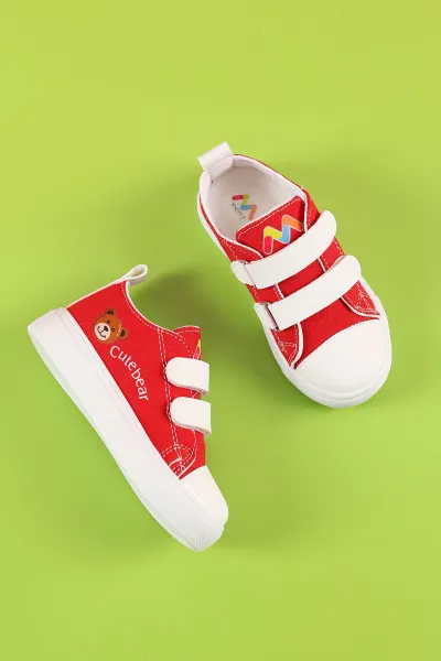 Kırmızı (26-30 Patik) Keten Çift Cırtlı Unisex Çocuk Ayakkabı 276146