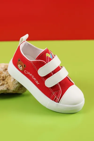Kırmızı (26-30 Patik) Keten Çift Cırtlı Unisex Çocuk Ayakkabı 276146