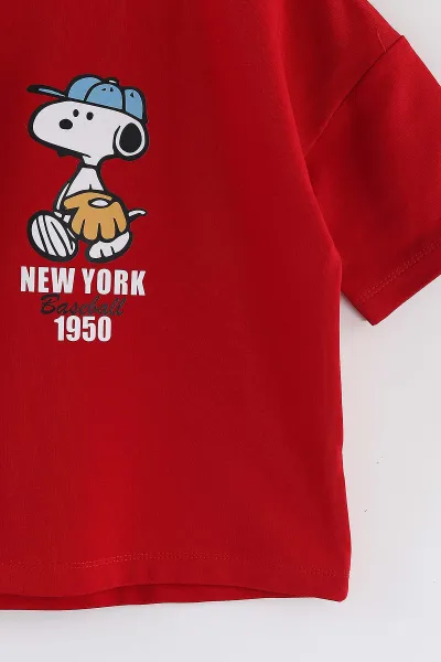 Kırmızı (3-10 Yaş) New York Baskılı Oversize Erkek Çocuk Tişört 469019