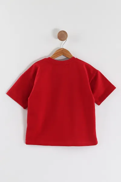 Kırmızı (3-10 Yaş) New York Baskılı Oversize Erkek Çocuk Tişört 469019