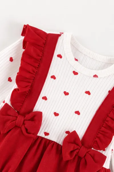 Kırmızı (3-12 Ay) Kalp Baskılı   Çorap ve Bandana Aksesuarlı   Kız Bebek Romper 476006