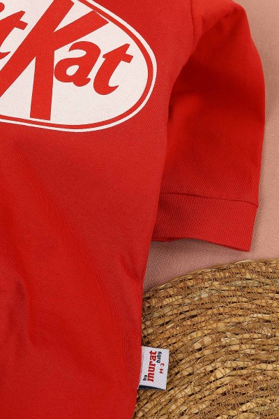 Kırmızı (3-12 Ay) Kit Kat Baskılı Erkek Çocuk Tulum 148024