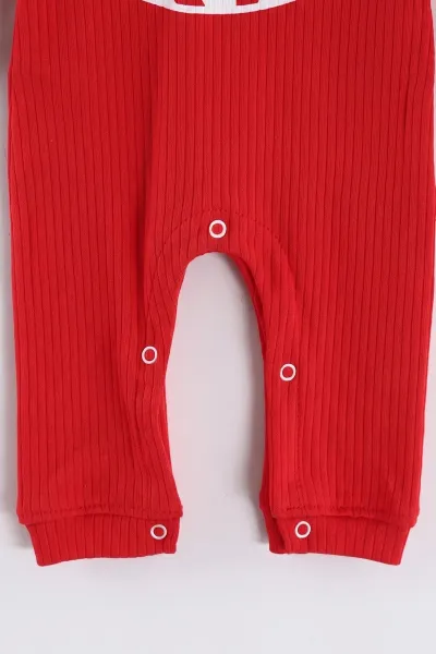 Kırmızı (3-12 Ay) Kitkat  Baskılı Şapkalı Bebe Tulum 482235