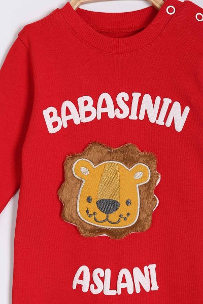 Kırmızı (3-15 Ay) Aslan Figürlü Babasının Aslanı Baskılı Erkek Çocuk Tulum 200842