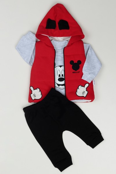 Kırmızı (3-18 Ay) Mickey Baskılı Erkek Çocuk Üçlü Takım 87160