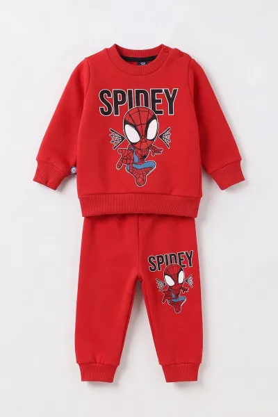 Kırmızı (3-24 Ay) Spidey Baskılı 3 İp Şardonlu Erkek Bebek Kışlık Takım 497118