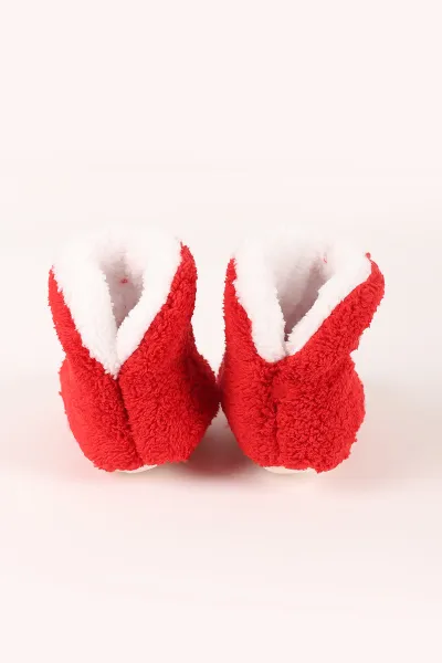 Kırmızı (3-6 Ay) Noel Baba Figürlü Peluş Unisex Bebek Panduf 412556