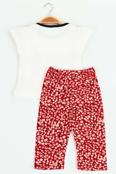 Kırmızı (3-6 Yaş) Taşlı Desenli Tişört Pantolon Kız Çocuk Takım 121446
