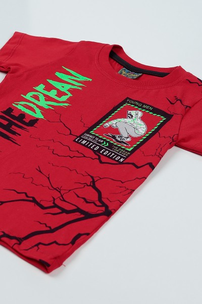 Kırmızı (3-7 Yaş) Street Style Erkek Çocuk Tişört 94533