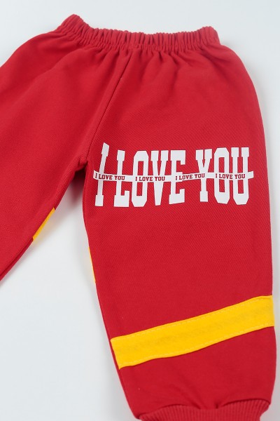 Kırmızı (3-8 Yaş) I Love You Baskılı Kız Çocuk Eşofman Altı 93332