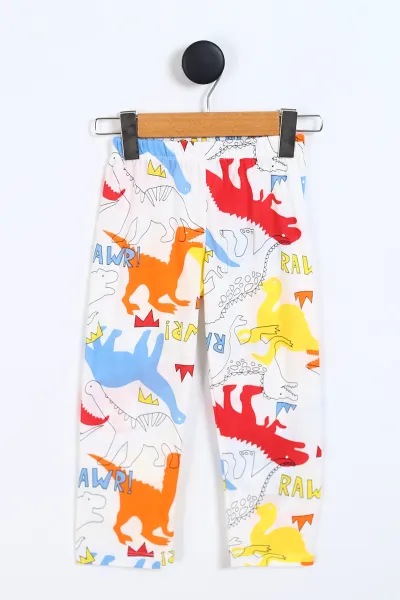 Kırmızı (3-8 Yaş)Rawr  Baskılı Ön Düğmeli Erkek Çocuk Pijama Takım 337871