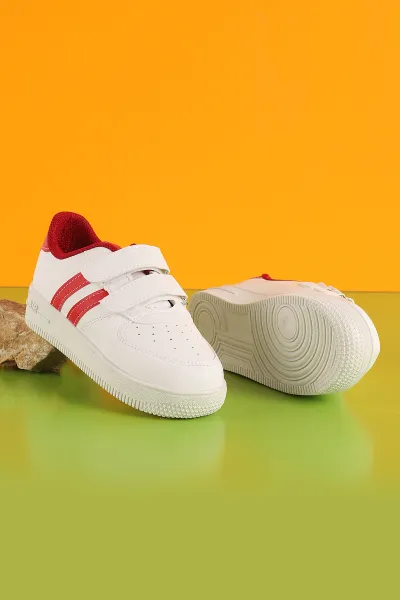 Kırmızı (30-35 Filet)Kalın Taban Delikli Cırtlı Şerit Çizgili Çocuk Spor Ayakkabı 349692