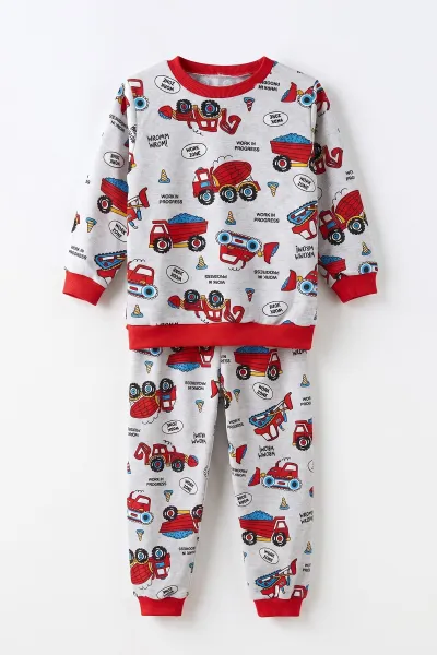 Kırmızı (4-10 Yaş) Desenli 2 İp Erkek Çocuk Pijama Takım 483316