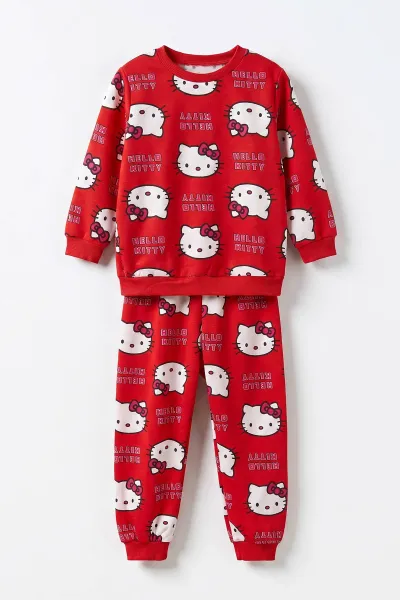 Kırmızı (4-10 Yaş) Desenli 2 İp Kız  Çocuk Pijama Takım 483339
