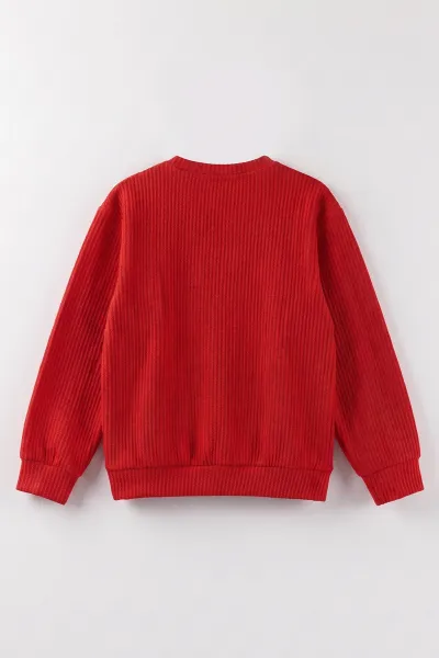 Kırmızı (4-12 Yaş) İncili Fiyonk Nakışlı   Kız Çocuk Sweat 485496