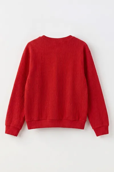 Kırmızı (4-12 Yaş) Süzene Kiraz Nakışlı Kız Çocuk Sweat 485484