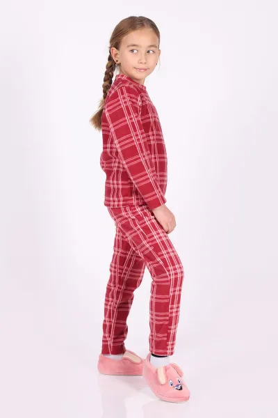 Kırmızı (4-12 Yaş)Çizgi  Desenli Polar Kumaş Kız Çocuk Pijama Takımı 327464