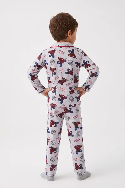 Kırmızı (4-12 Yaş)Karakter  Desenli   Uzun Kol  Ön Düğmeli  Erkek  Çocuk Pijama Takım 473672