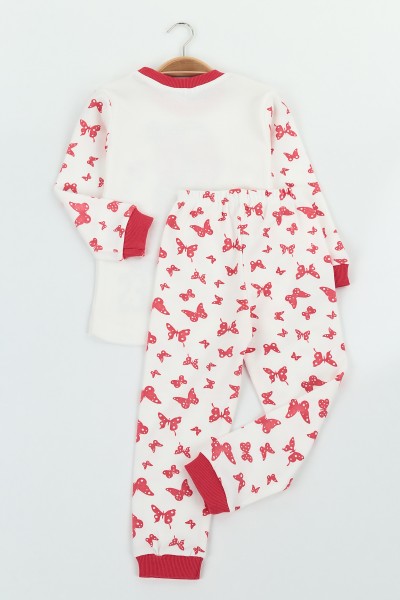 Kırmızı (4-6 yaş ) Kelebek Desenli Kız Çocuk Pijama Takımı 128836