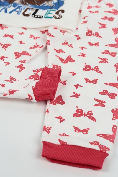 Kırmızı (4-6 yaş ) Kelebek Desenli Kız Çocuk Pijama Takımı 128836
